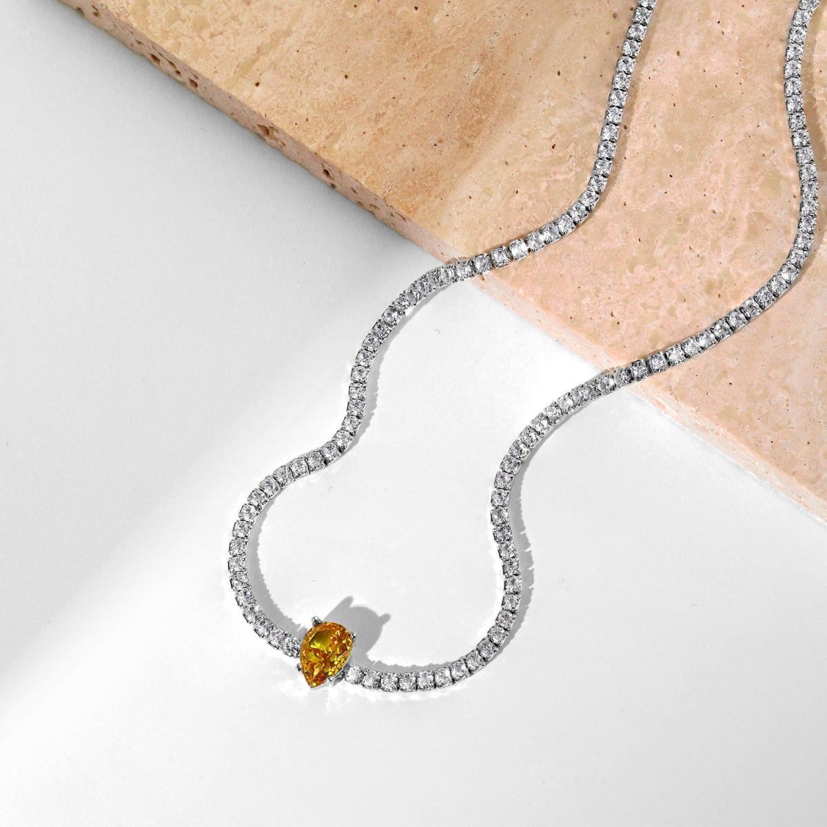 [AuraEcho]1.0 carat Unique Pear Cut Tennis Necklace