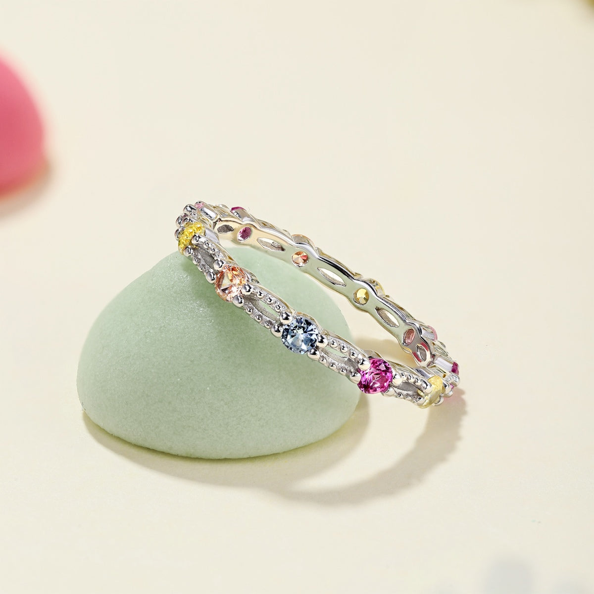 [AuraEcho]Sparkling Colorful Round Cut Tennis Ring