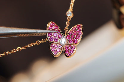 [AuraEcho]BUTTERFLY RED DIAMOND ROSE GOLD NECKLACE