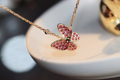 [AuraEcho]BUTTERFLY RED DIAMOND ROSE GOLD NECKLACE