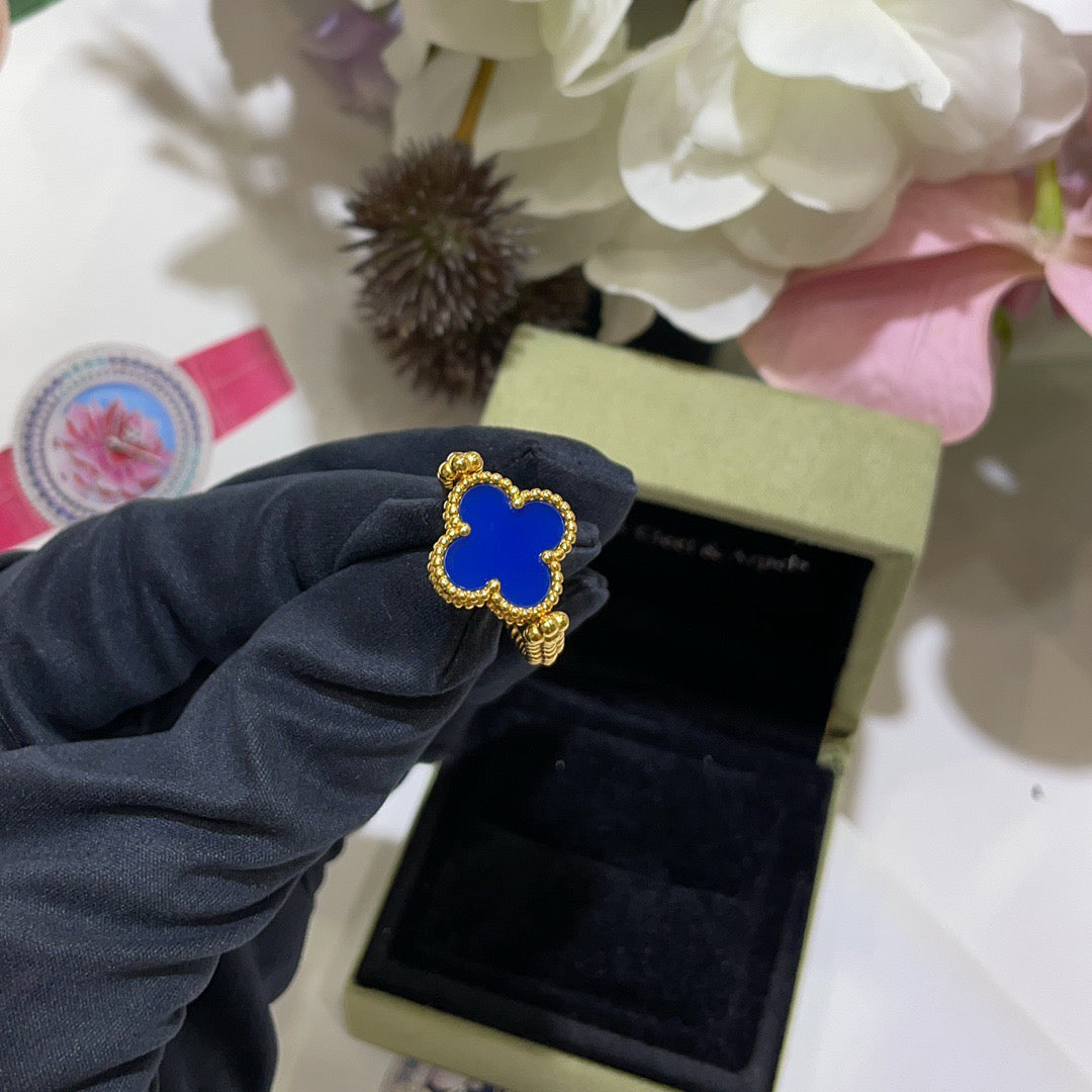 [AuraEcho]CLOVER RIVERSIBLE BLUE AGATE RING