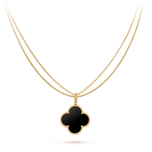 [AuraEcho]CLOVER 25MM GOLD ONYX BIG CLOVER NECKLACE
