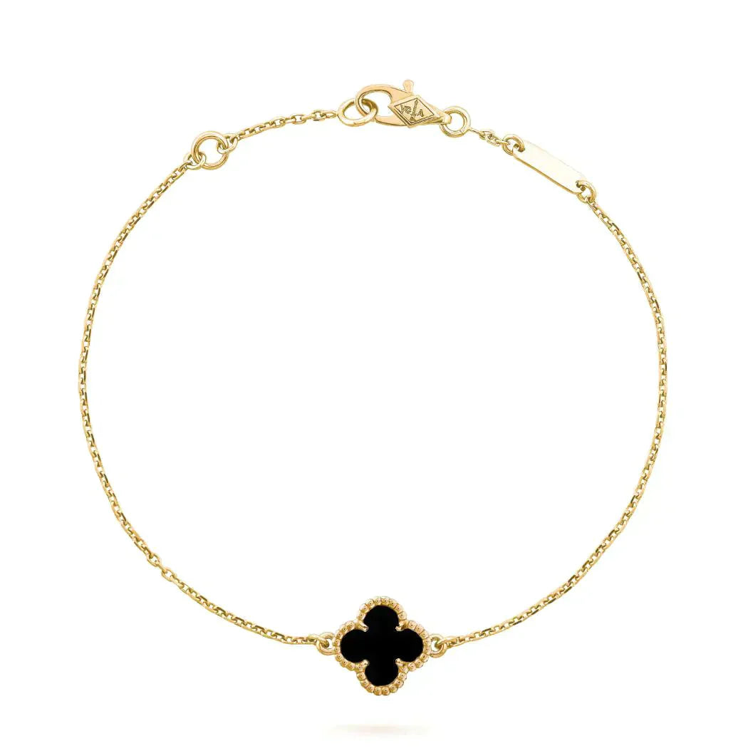 [AuraEcho]CLOVER ONYX SINGLE FLOWER BRACELET