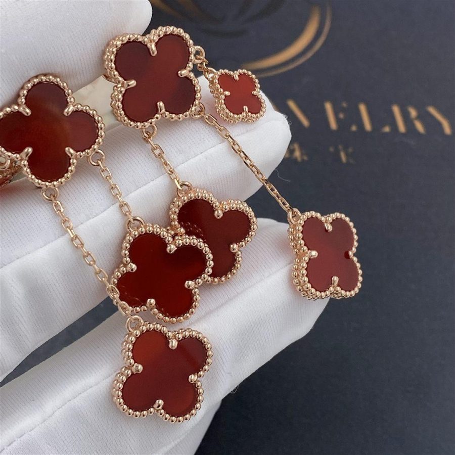 [AuraEcho]CLOVER EARRINGS CARNELIAN 4 MOTIFS PINK GOLD